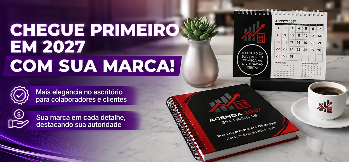 Chegue primeiro em 2027 com sua marca: agenda e calendário 2027 personalizados com a logo da sua empresa