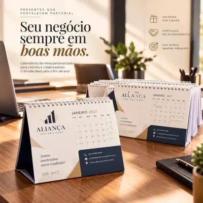 Calendários de mesa 2027 personalizados com a marca de um escritório de contabilidade