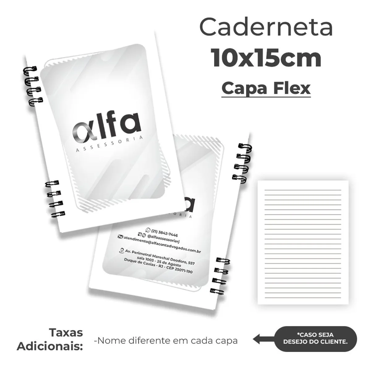 Caderneta 10x15cm capa flex miolo branco personalizada com logo