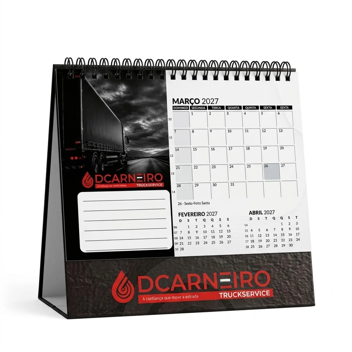 Calendário de Mesa Base Rígida 20x19cm 2027 personalizado com logo