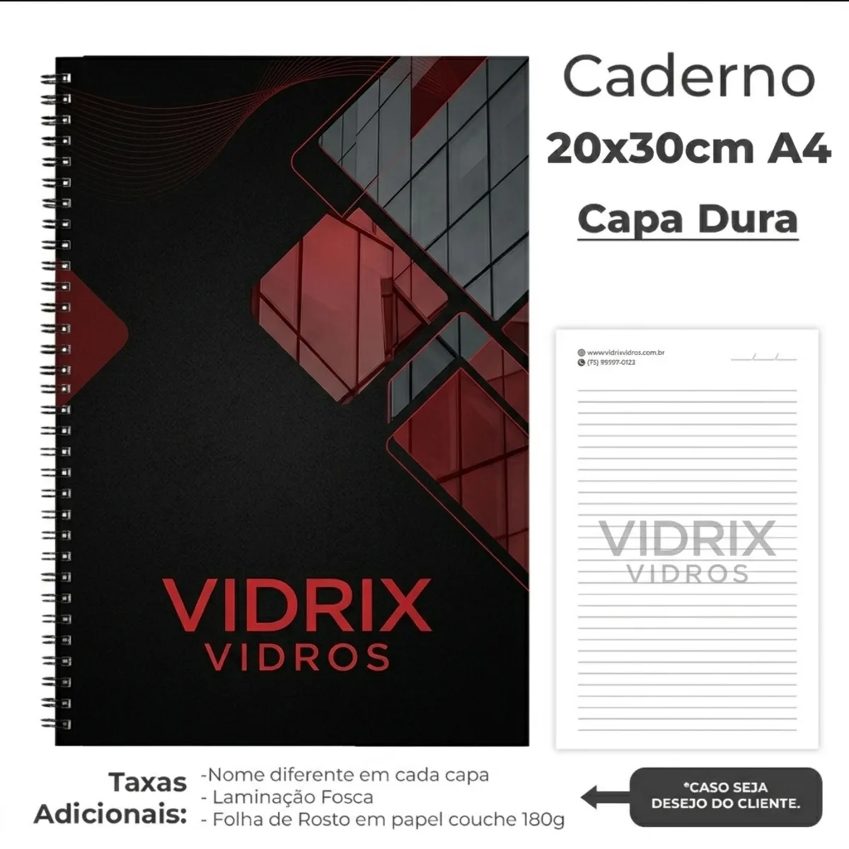 Caderno Corporativo A4 20x30cm Capa Dura 100 fls personalizado com logo