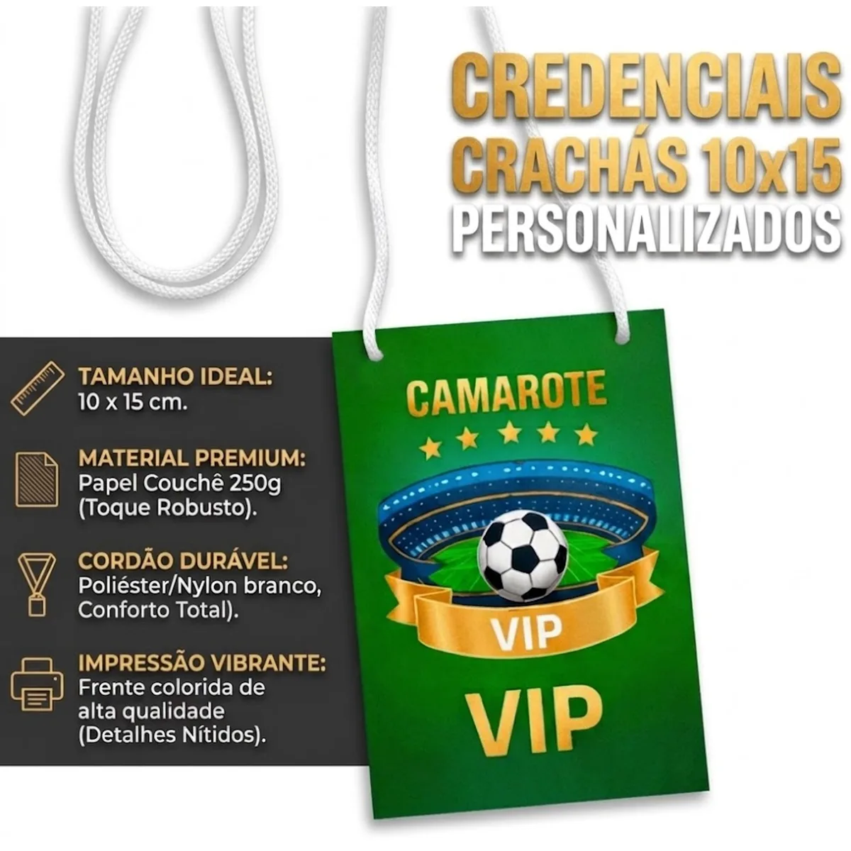 Credenciais Crachás com Cordinha de Nylon 10x15cm Personalizados com logo