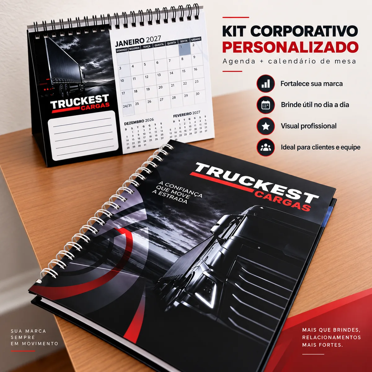 Kit Agenda 2027 + Calendário de Mesa personalizado com logo