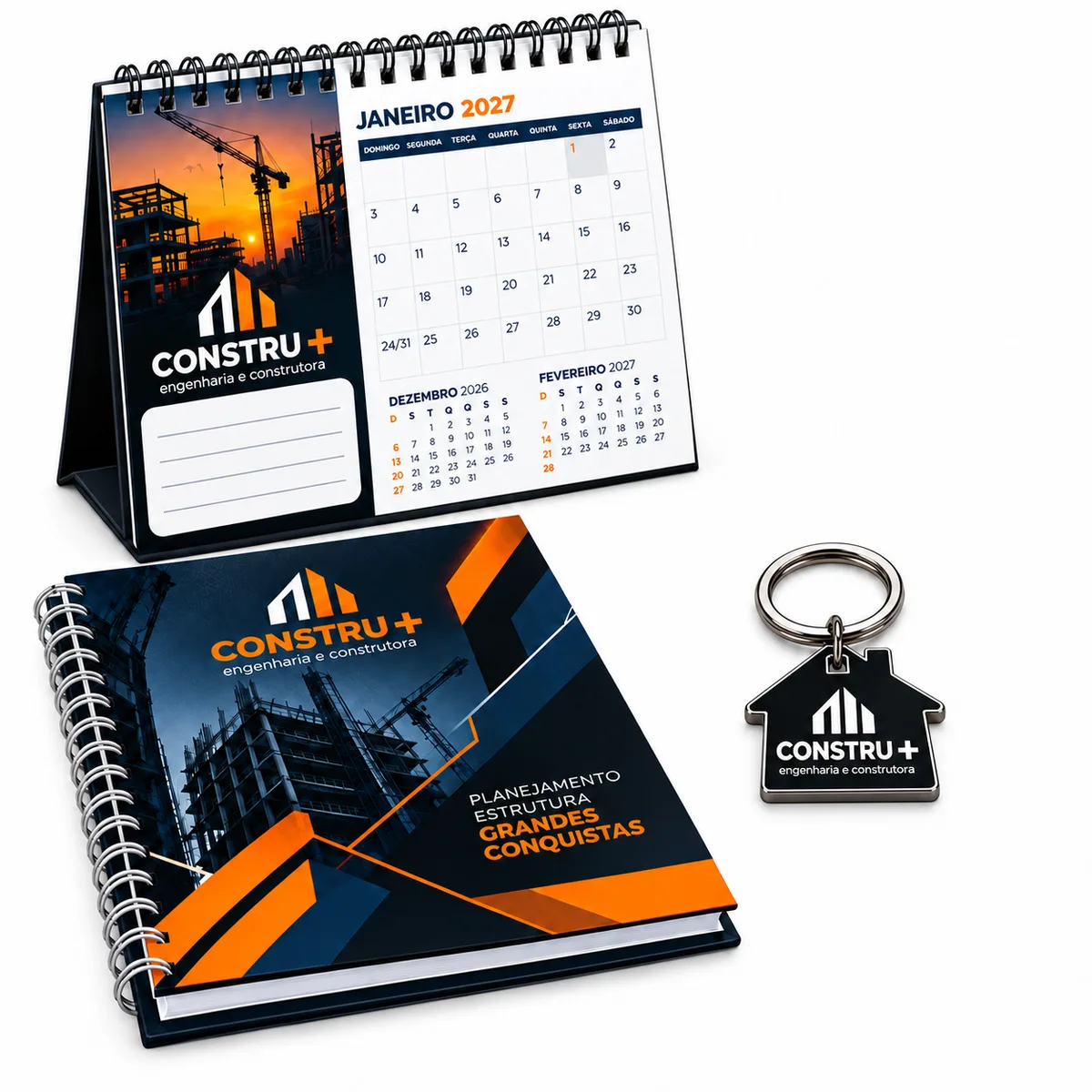 Kit Caderno + Calendário + Chaveiro personalizado com logo