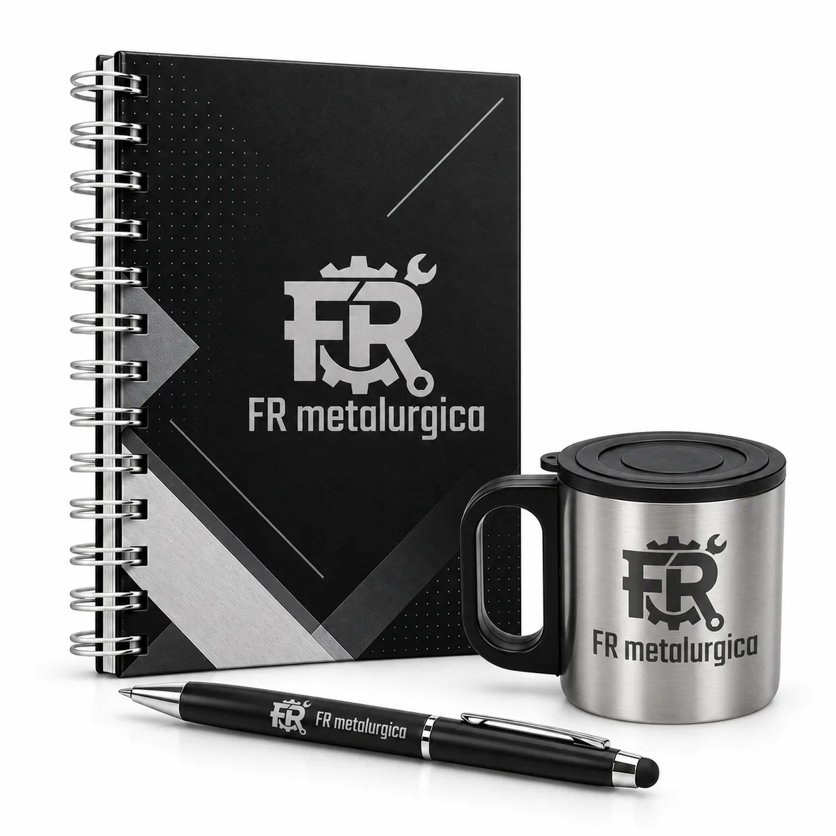 Kit Caderno + Caneca Inox + Caneta personalizado com logo