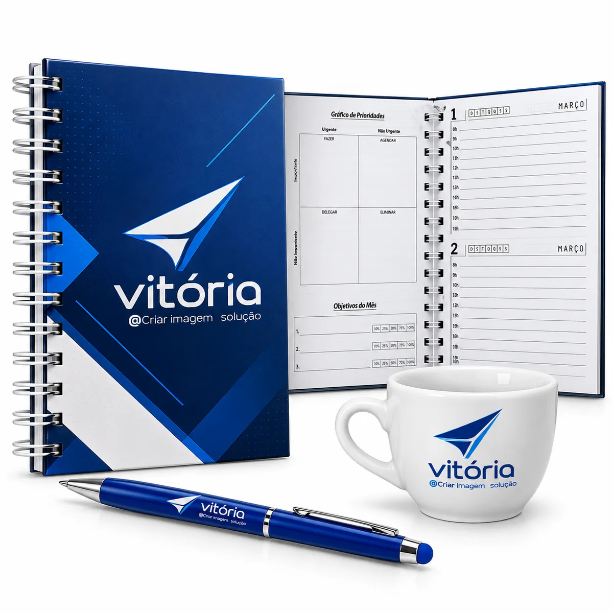 Kit Planner + Caneta Executiva + Xícara personalizado com a logomarca da empresa